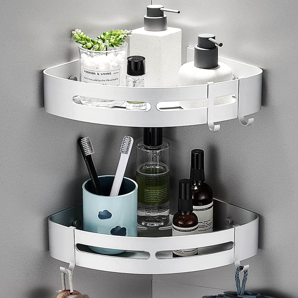 Lot 2 Etageres angle - Organisateur Pour coin de douche - blanc