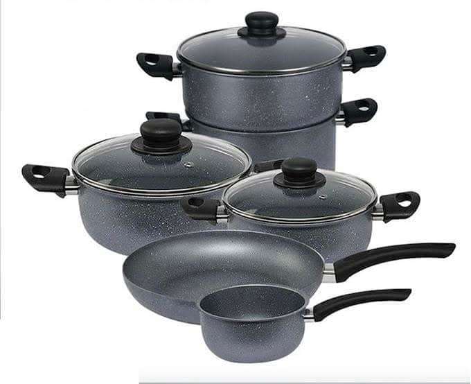 Batterie de Cuisine 12 Pièces Cook'art Granite - Bleu-BAT-12BG