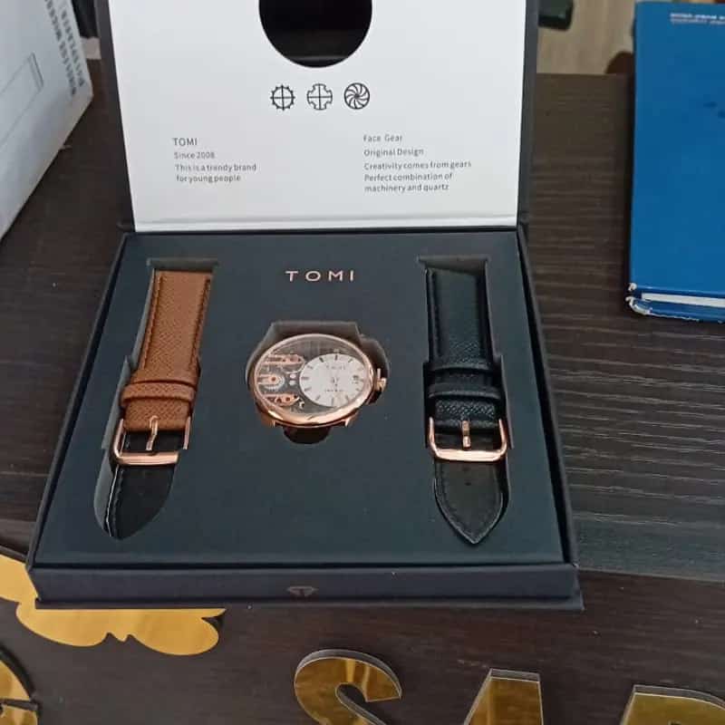 Montre de luxe Tomi Face Gear T-105 – Coffret élégant - صورة 3