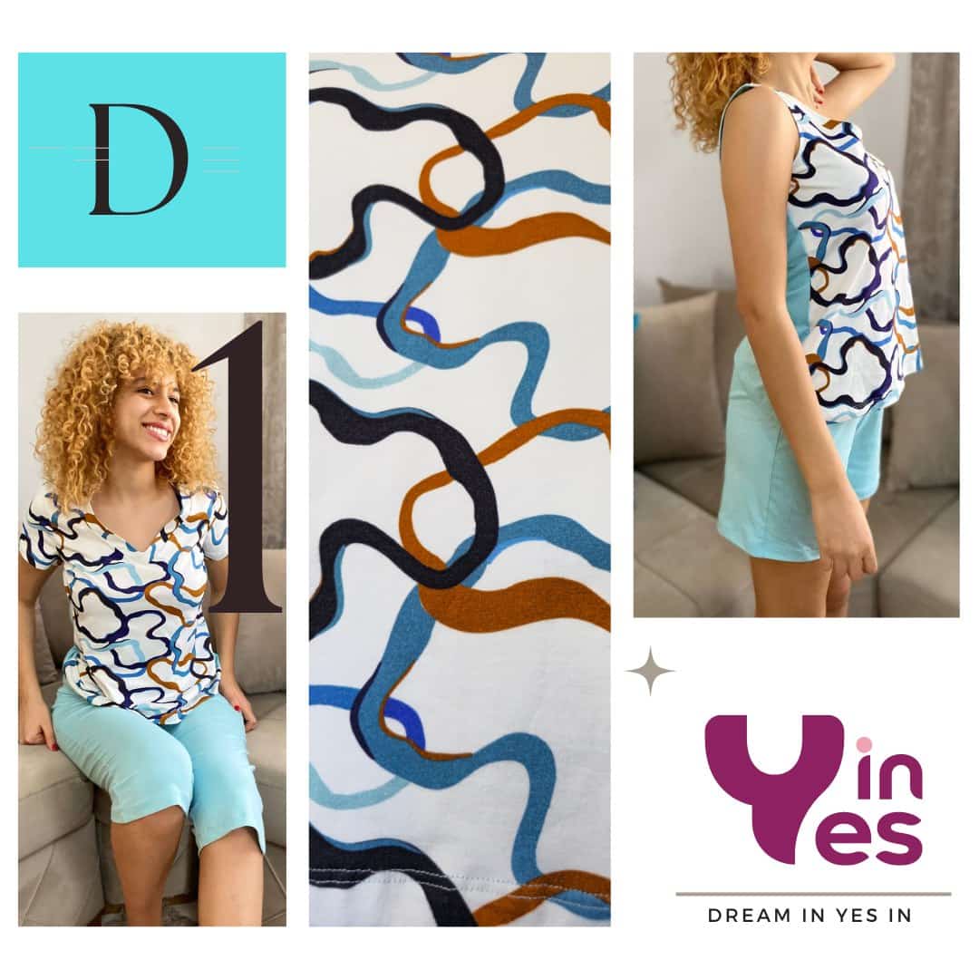 Ensemble Pyjama 2 Pièces en Coton Doux -YES'IN - Turqoise C L-42 - صورة 4