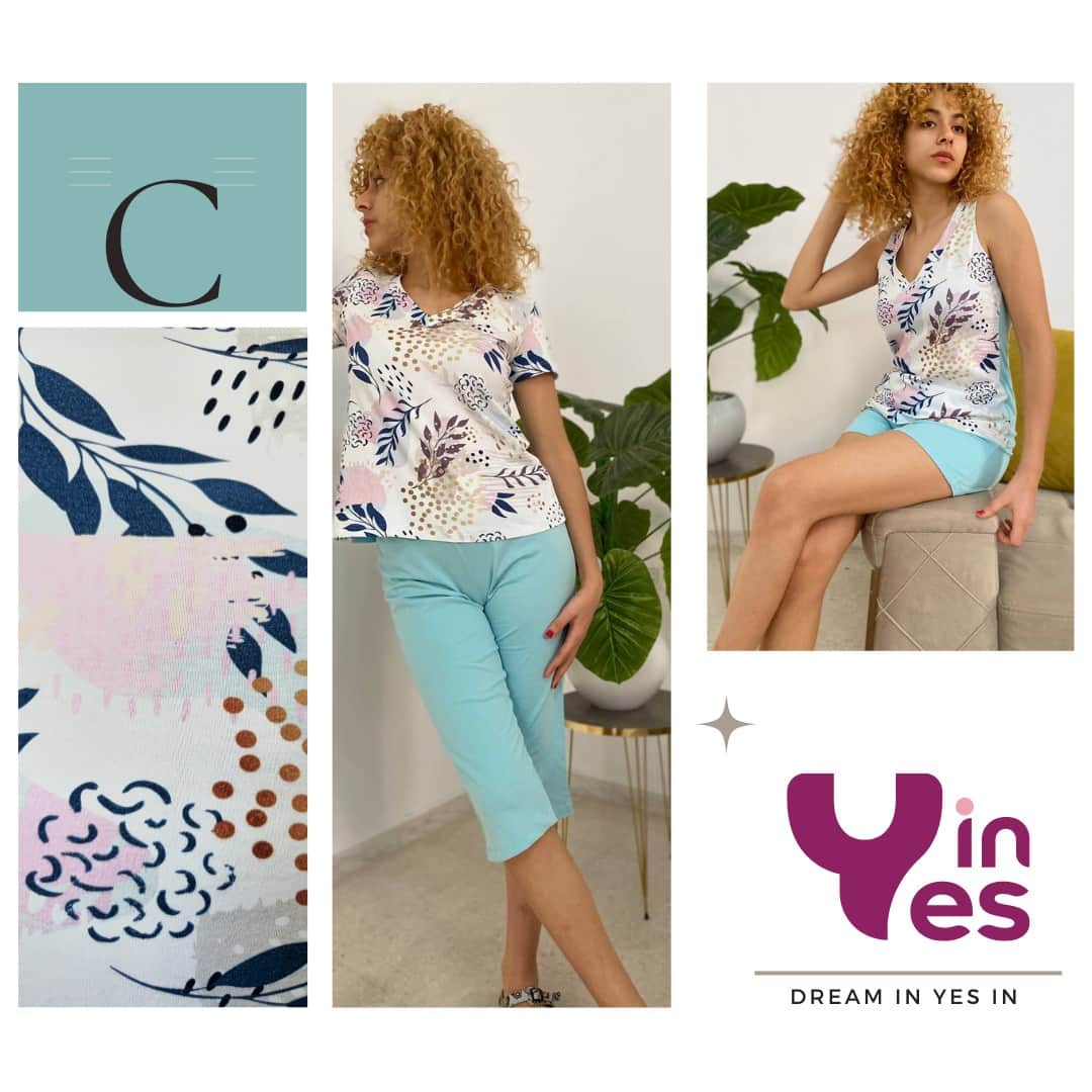 Ensemble Pyjama 2 Pièces en Coton Doux -YES'IN - Turqoise C L-42