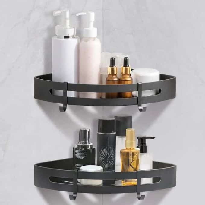 Lot 2 Etageres angle - Organisateur Pour coin de douche - noir - صورة 7