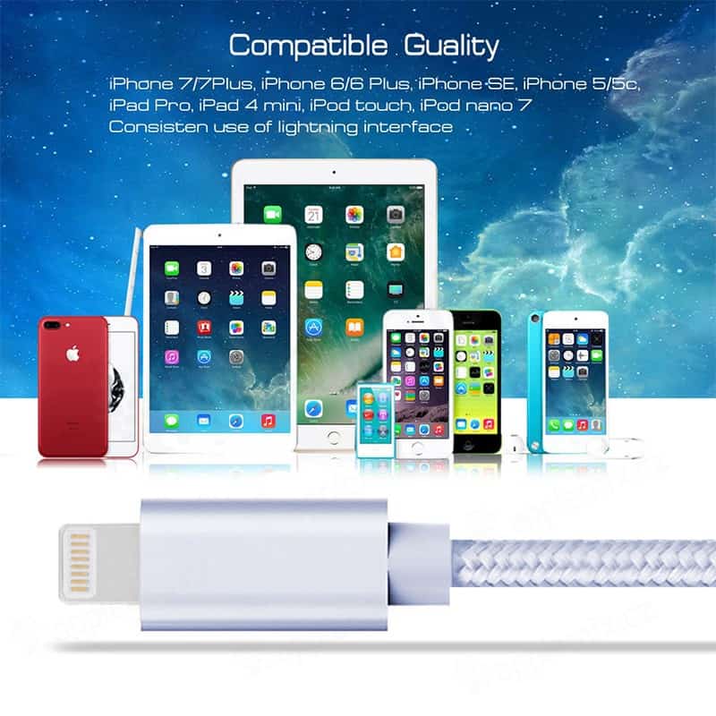 Cable pour IPHONE 5/6/7/8/10/11/12,iPad ou iPod - Blanc - 3m - صورة 5