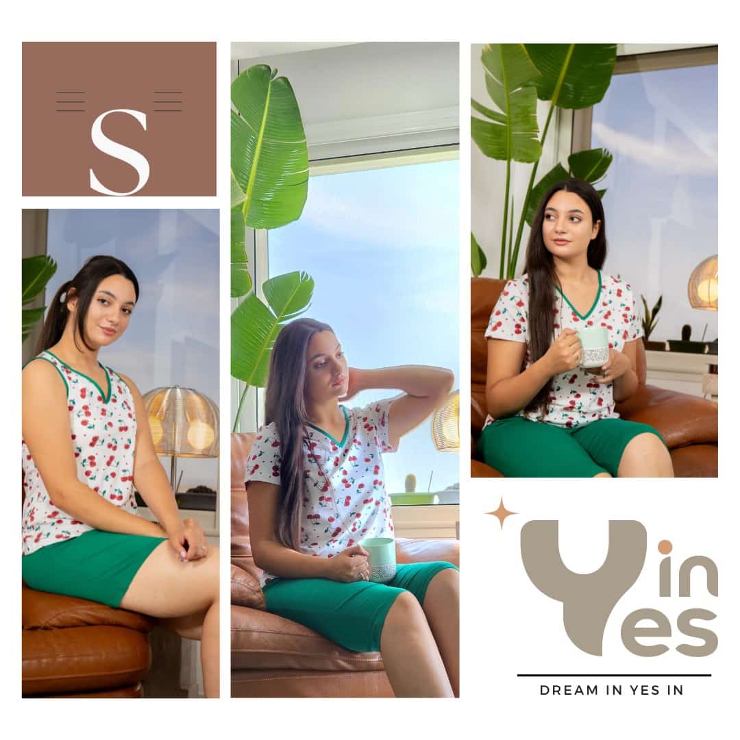 Ensemble Pyjama 2 Pièces en Coton Doux -YES'IN - Turqoise C L-42 - صورة 2
